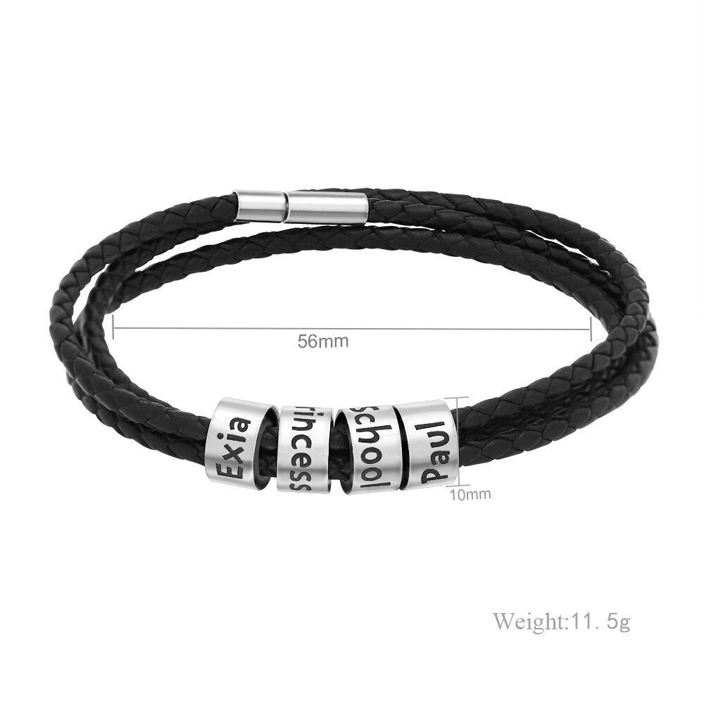 MYLONGINGCHARM Personalized Braided leather Bracelet,Custom Name Bracelet Women bracelet Men bracelet Steel Beads