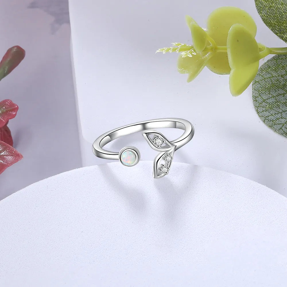 925 Sterling Silver Fish Tail Mermaid Open Finger Rings Cute Crystal Small Opal Stone Ring  Women Wedding Jewelry (Lam Hub Fong)