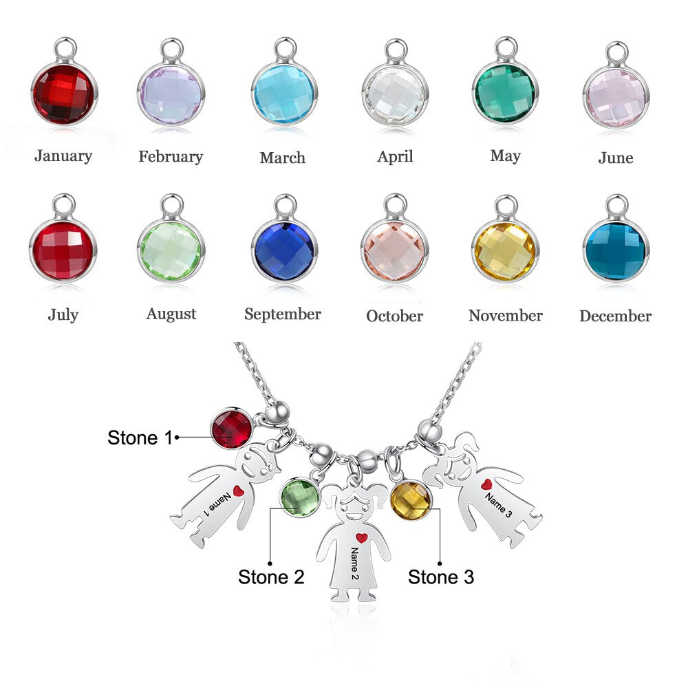 JewelOra Personalized Engraved Name Boy Girl Pendant Necklace with Heart Custom Birthstone Stainless Steel Necklaces for Women