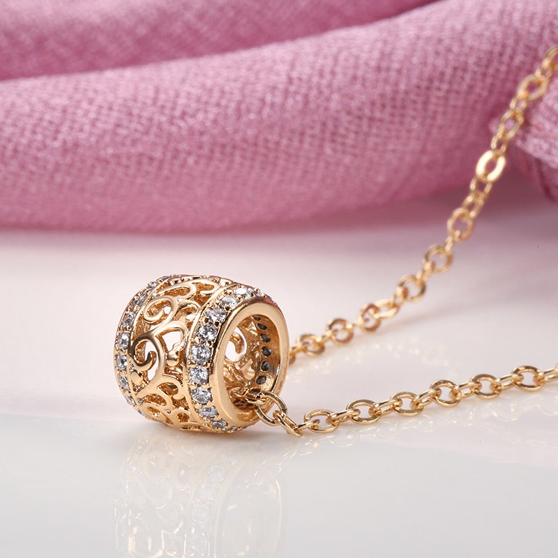 Kinel Luxury Hollow Flower Necklace Micro-wax Inlay Natural Zircon 585 Rose Gold Round Long Pendants Women Fine Fashion Jewelry