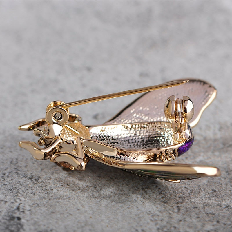 Blucome Beautiful Green Purple Enamel Insect Bee Brooch Crystal Gold-color Alloy Metal Brooches For Shoulder Scarf Sweater Pins