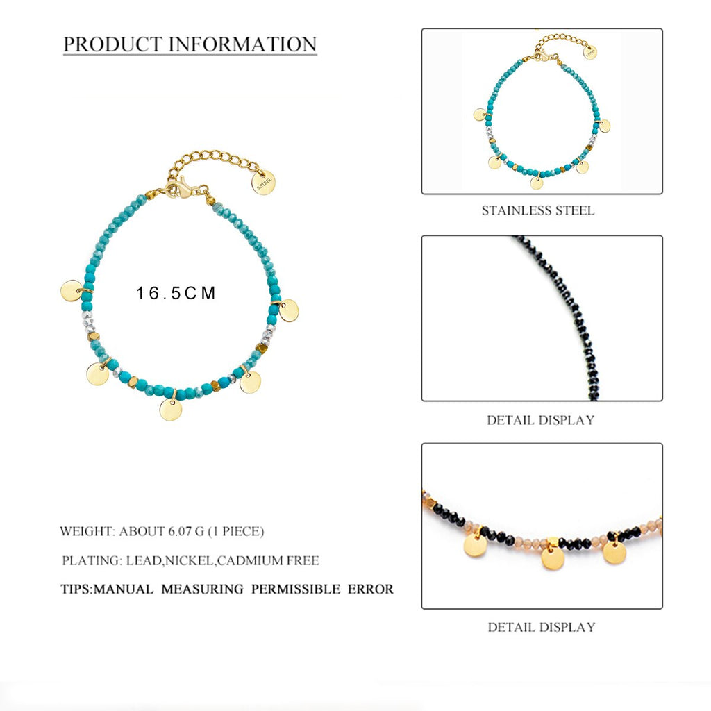 Wild&Free Fashion Stainless Steel Beaded Bracelet Five Colors Round Bracelet for Women Natural Stone Bracelets Bohemian Jewelry