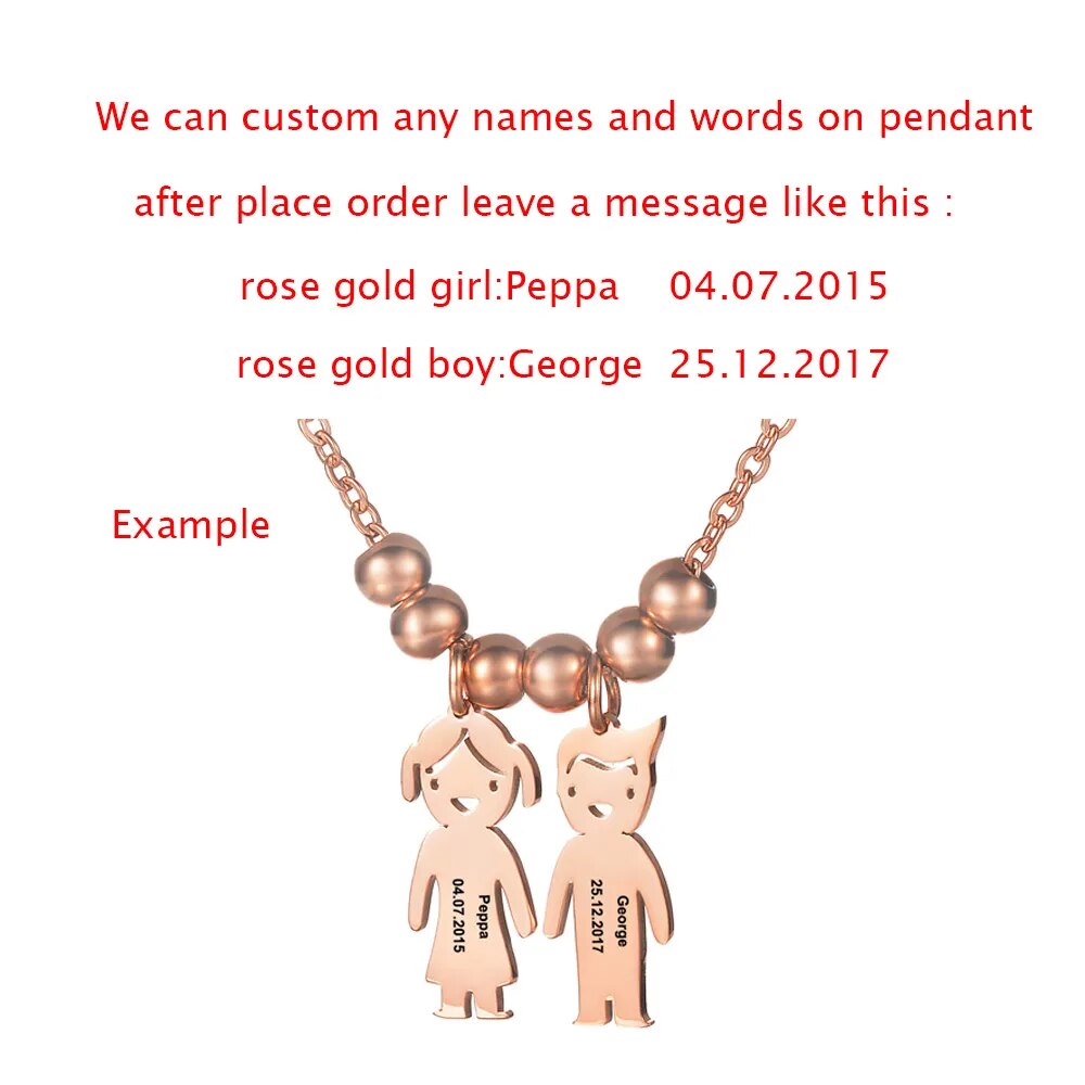 2021 New Fashion Personalized Kids Girl and Boy Pendant Necklace Custom Name Date For Mom & Kids Family Jewelry Gift SL-142