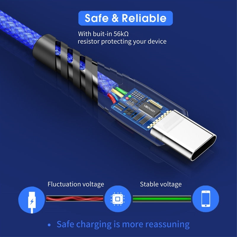 Vothoon USB Type C Cable for Samsung Xiaomi Huawei 3A Fast Charging USB C Cable Mobile Phone Charger USBC Type C Data Wire Cord