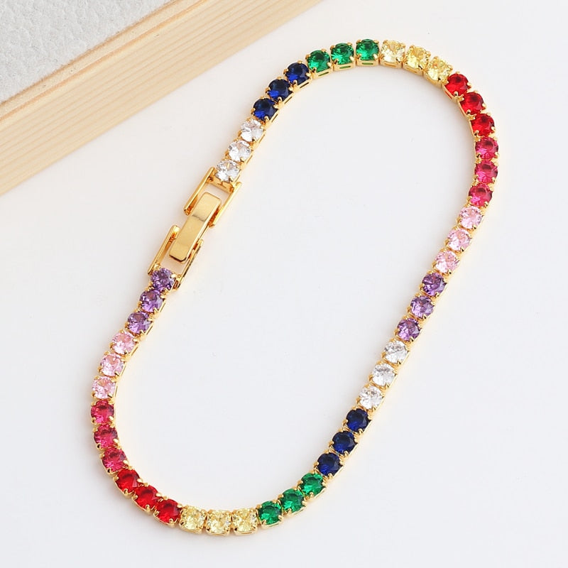 Gold filled baguette cubic zirconia bracelet for women men luxury jewelry rainbow cz tennis gorgeous trendy bangle girls gift