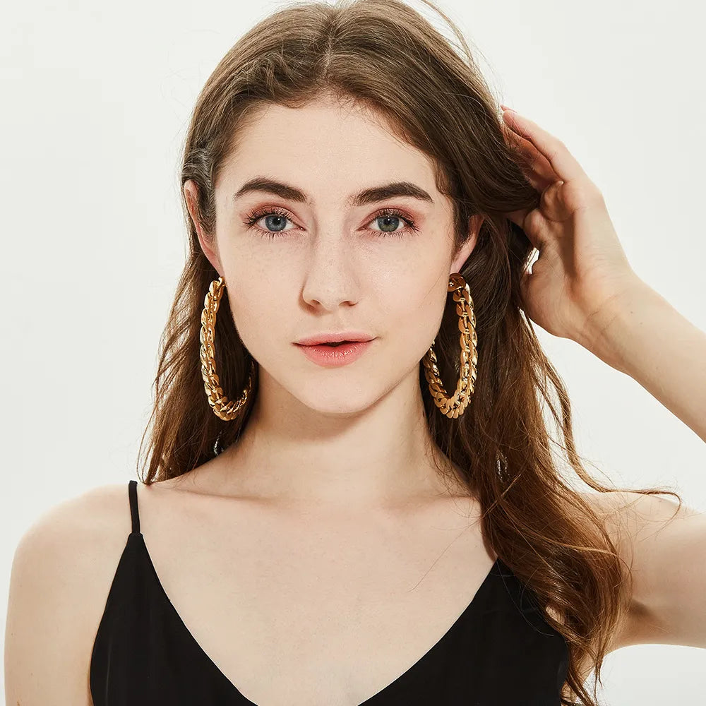 FLASHBUY Trendy Big Alloy Hoop Earrings for women Gold Color Circle Round Hoop Eearrings Fashion Jewelry