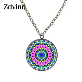 Zdying Mandala Statement Necklace Glass Cabochon Necklaces & Pendants Zen Yoga Pattern Buddhism Chakra Jewellery HM024