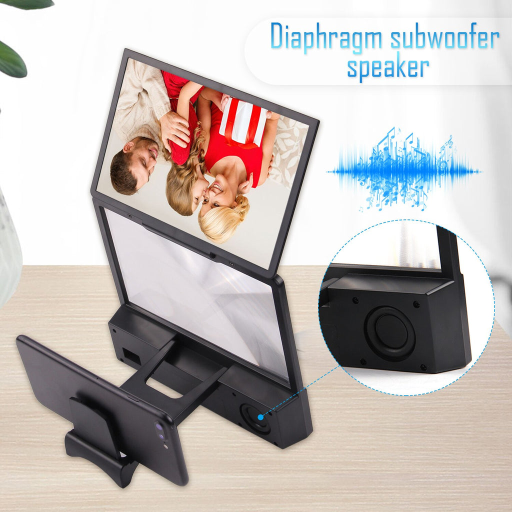 Besegad 12 inch 3D HD Phone Screen Amplifier Movie Video Projector with Bluetooth-compatible Spearker Photo Frame Mobile Power