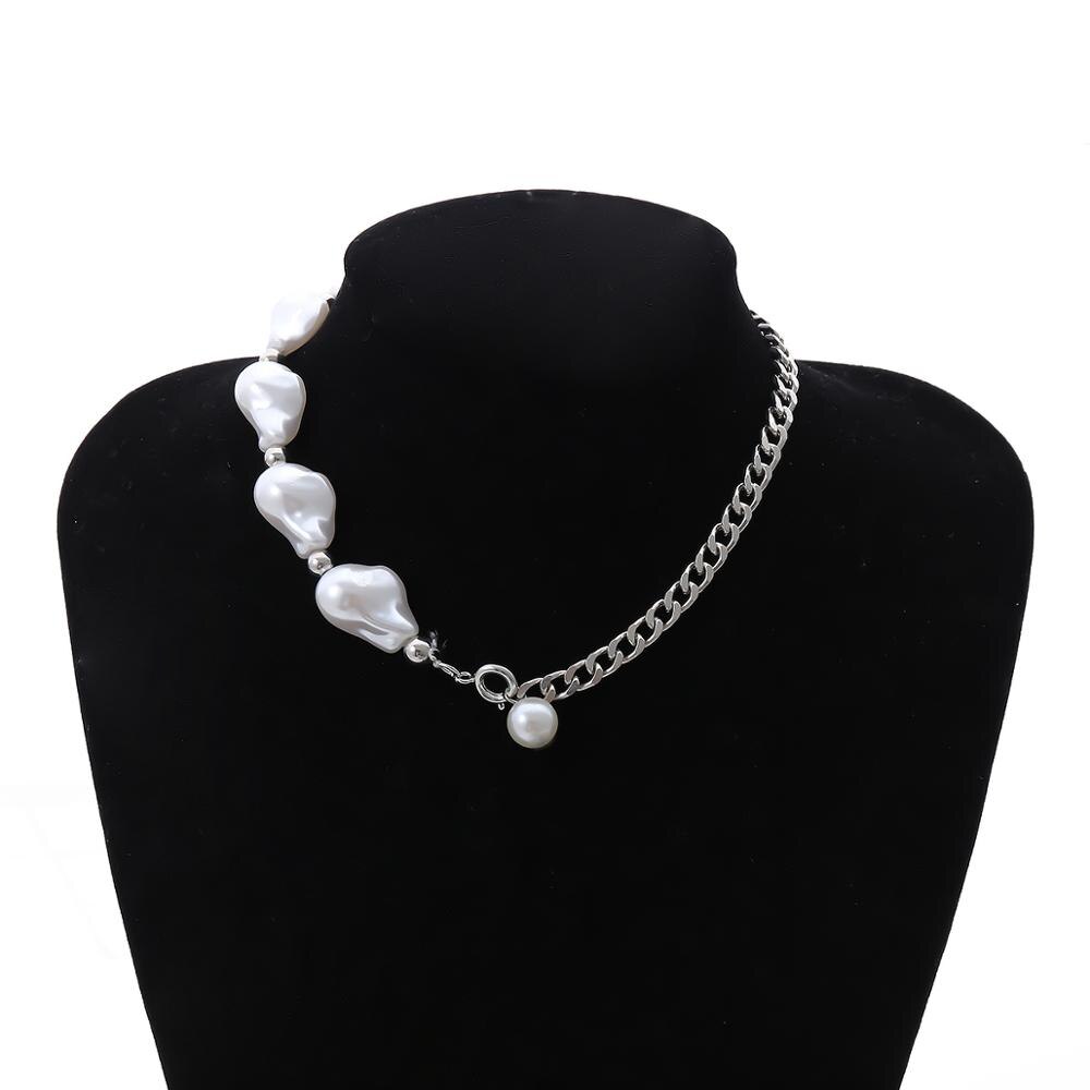 Goth Baroque Pearl Pendant Choker Necklace Collares Statement Wedding Punk Boho Lariat White Color Chain Necklace Women Jewelry