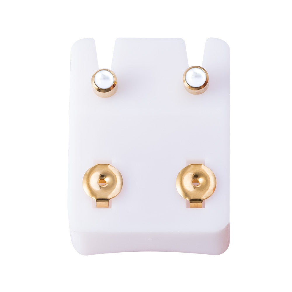 Birthstone CZ Ear Stud Earrings in Two Pieces with Gold Plated Steel or Stainless Steel Backs.