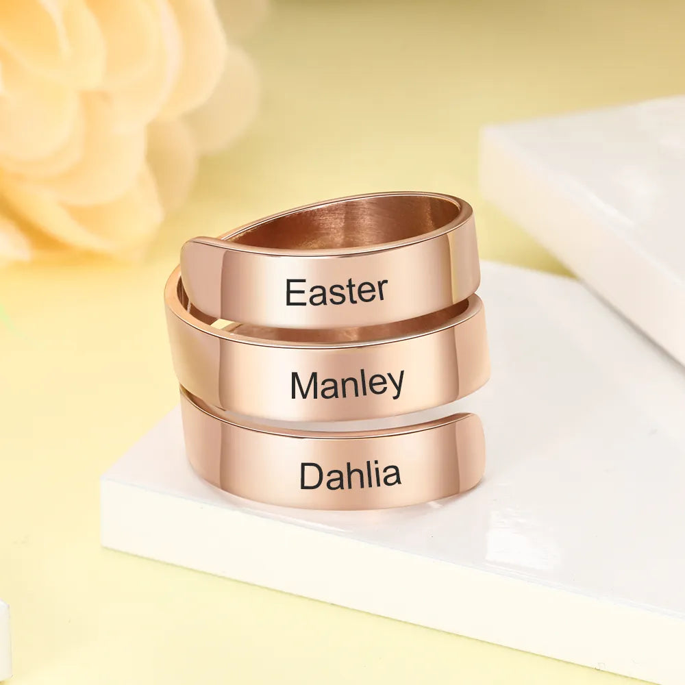 Personalized Gift Engraved 3 Names Ring Stainless Steel Adjustable Rings for Women Anniversary Jewelry (JewelOra RI103745)
