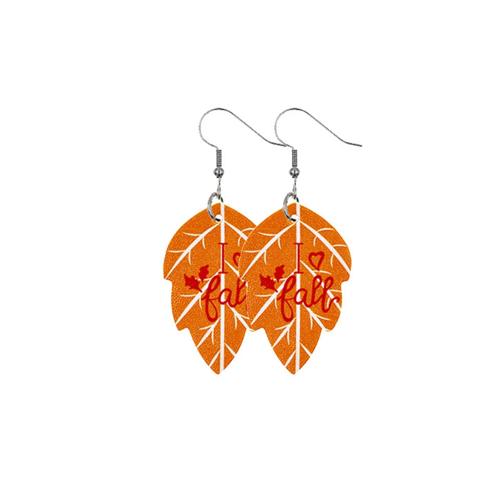 Pumpkin Maple Thanksgiving Leather Earrings Women Vintage Unique Floral Checked Print Leather Teardrop Dangle Earrings Gifts