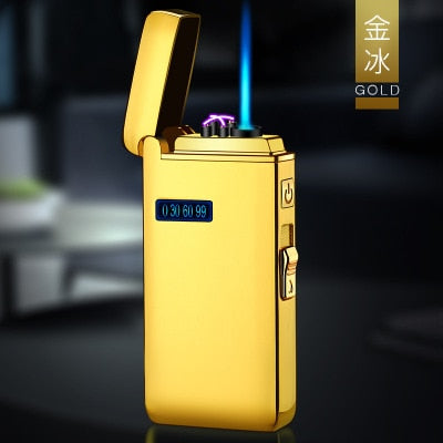 New Windproof Metal USB Lighter Torch Turbo Lighter Jet Dual Arc LED Lighter Gas Chargeable Electric Butane Pipe Cigar Lighter