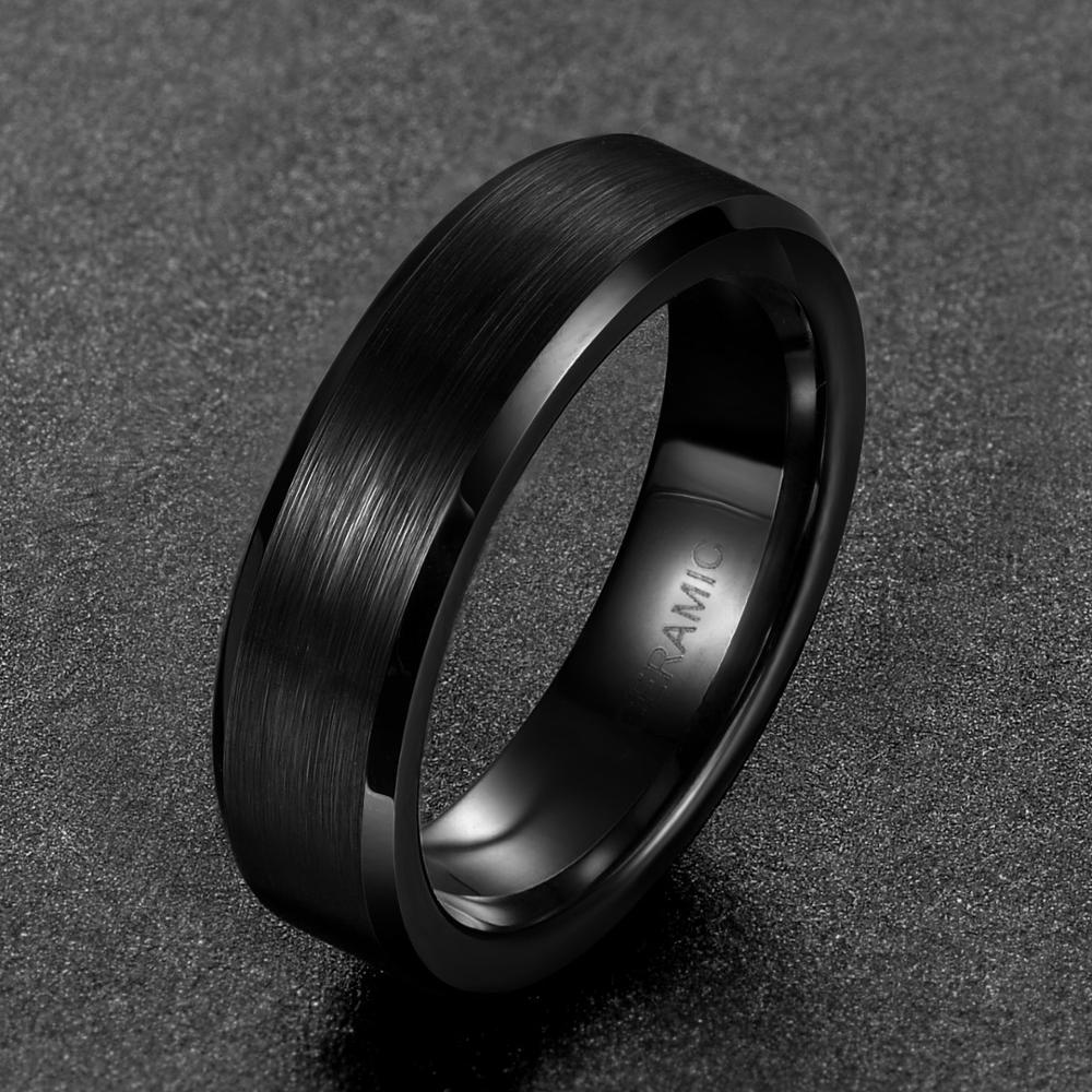 TIGRADE 4/6/8mm Black Ceramic Ring Men Brushed Comfort Fit Couple Wedding Band Engagement Rings For Men Women Size 4-15 Anel