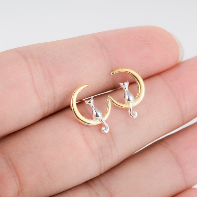 Korean Style Cat Moon Stud Earrings Elegant Flower Earring For Women Party Wedding Jewelry Accessory.