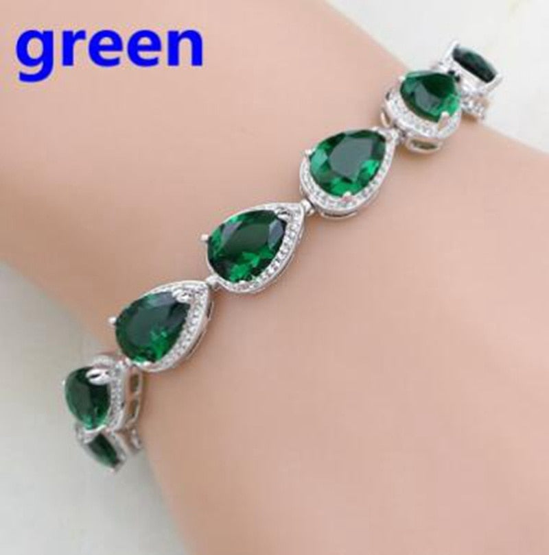 Elegant Green Oval Crystal Cross Link Bracelet Luxury Fashion Accessories Tennis Bracelet for Women