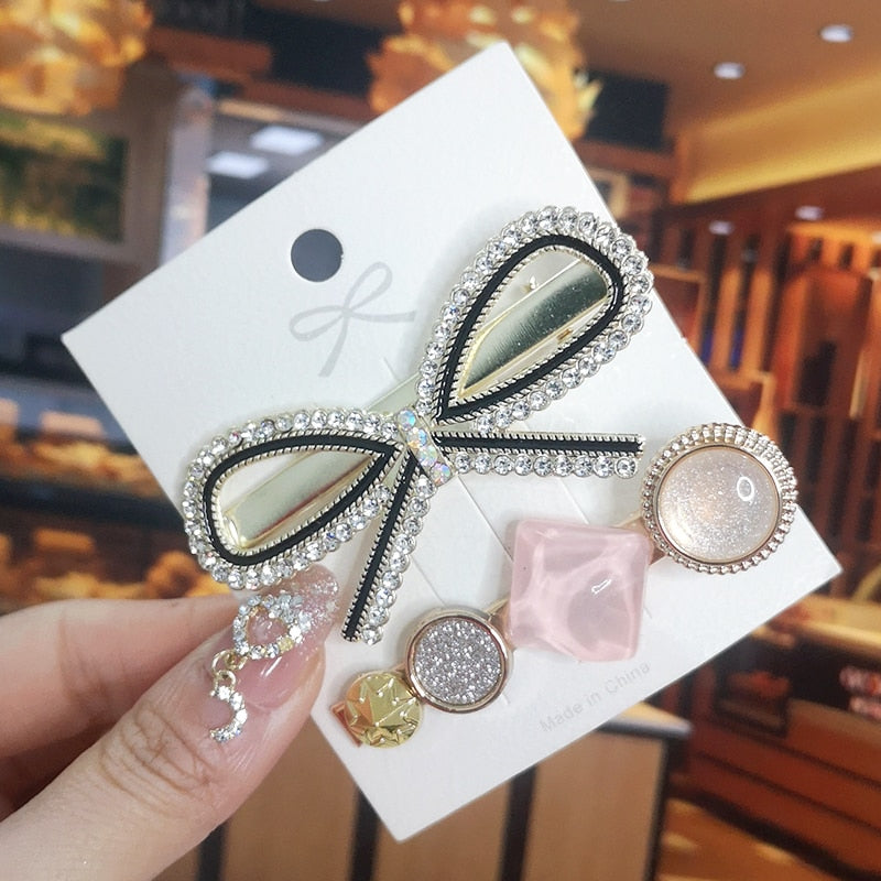 Korea Shiny Crystal Hair Clip Set Fashion Hair Accessories 2022 Trend For Women Girl Pearl Rhinestone Hairpin Side Clip For Hair