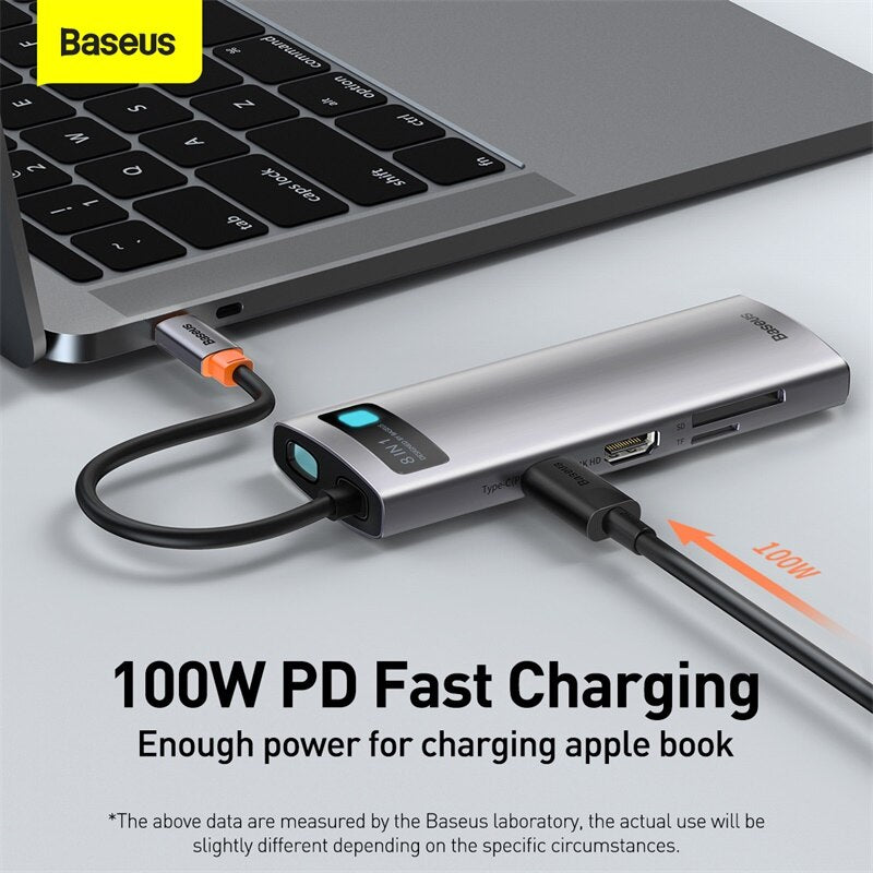 Baseus USB C HUB to HDMI-compatibe Adapter RJ45 Card Reader USB 3.0 PD 100W Type C Docking Station For Macbook Pro Surface iPad