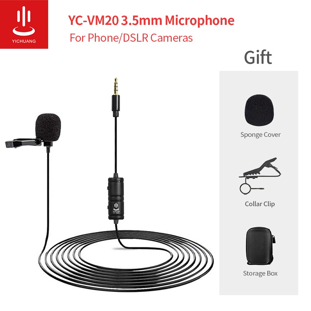 YICHUANG 3.5mm Audio Video Record Lavalier Lapel Microphone Recording microphone Clip On Mic for Phone Cameras