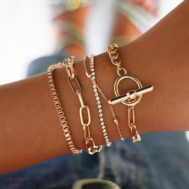 5PCs Gold chain Bangles Bracelets Set Boho Charm Bracelets for Women Wrist Bracelets Femme Jewelry