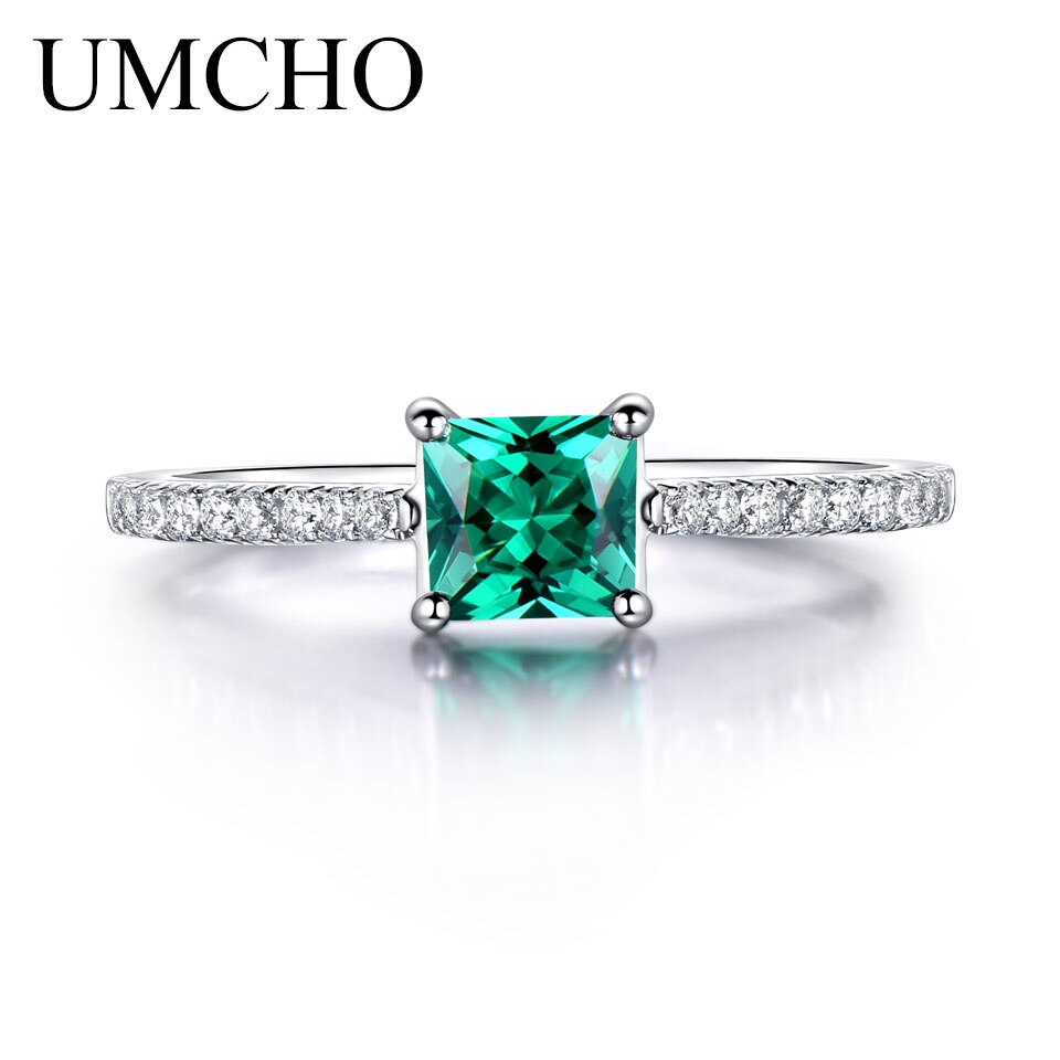 UMCHO Green Emerald Gemstone Rings for Women Genuine 925 Sterling Silver Fashion May Birthstone Ring Romantic Gift Fine Jewelry