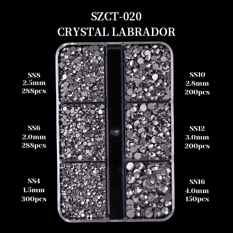 FlorVida 6 Sizes Boxed Crystal Flat Rhinestones Kit Hybrid Nail Art Decorations AB Pearl Colorful Strass Gems For Manicure Set