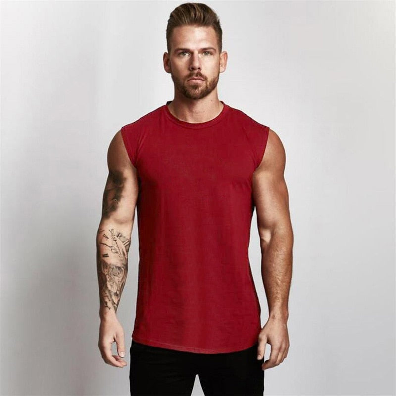 2021 Summer Newest Brand Mens Curved Hem Solid Color Gyms Stringers Vest Bodybuilding Clothing Fitness Man Tanks Tops