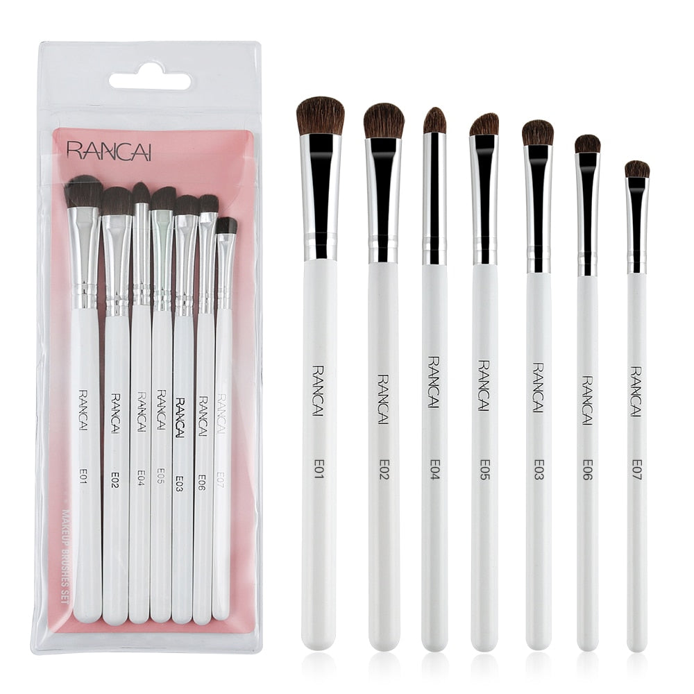 RANCAI 7pcs Eye shadow Makeup Brushes Set Natural Animal Horse Pony Soft Hair Cosmetics Blending Smudge Shader Brush Beauty Kit