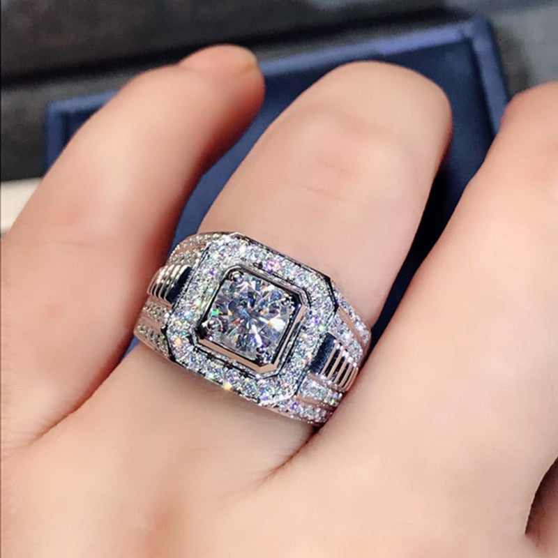 Gorgeous Men's Big Natural Birthstone Crystal Zircon Rings Banquet Engagement Ring Men's Wedding Band Jewelry Size 7-12