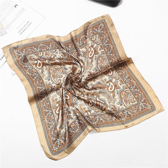 Scarf Satin Bandana Kerchief Silk Women's Luxury Brand Designer Summer Small Bag Wrap Retro Paisley Scarves Muslim Islamic