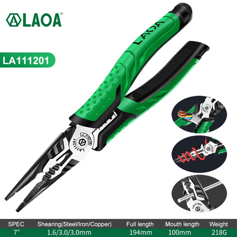 LAOA Wire Cutters Industrial Grade Hand Pliers Household Sets Multifunctional 7 inch Electrician Long Nose Diagonal Pliers