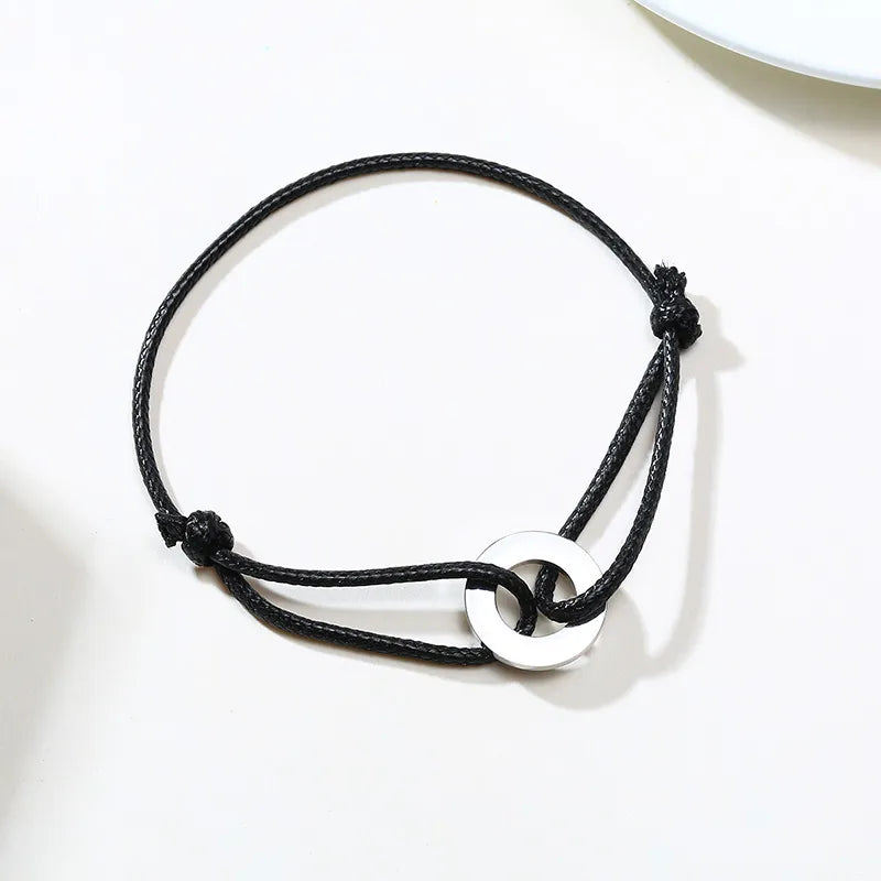 CIRCLE CHARM ROPE ANKLETS FOR MEN BLACK ROPE WITH SILVER COLOR CIRCLE ADJUSTABLE BRACELET UNISEX JEWELRY