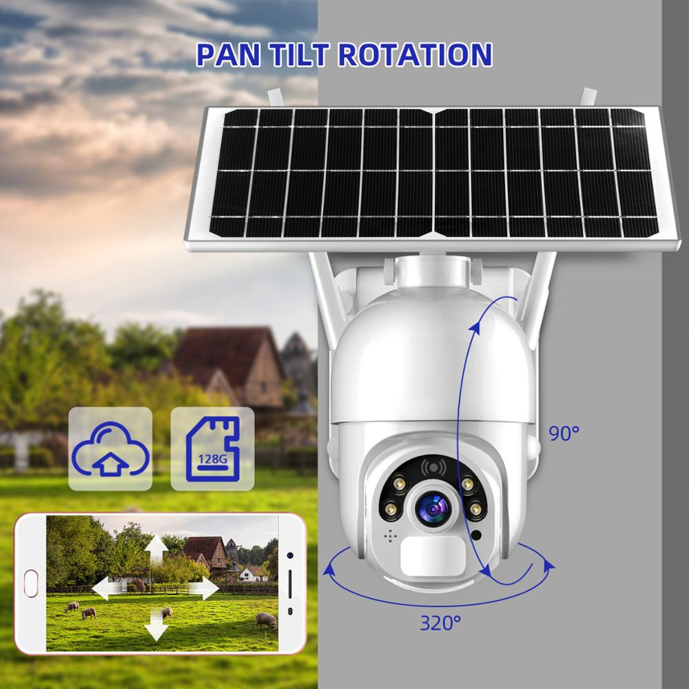 Solar Security Camera WiFi 1080P HD Outdoor Rechargeable Battery Wireless PTZ IP Camera PIR Motion Detection Surveillance CCTV