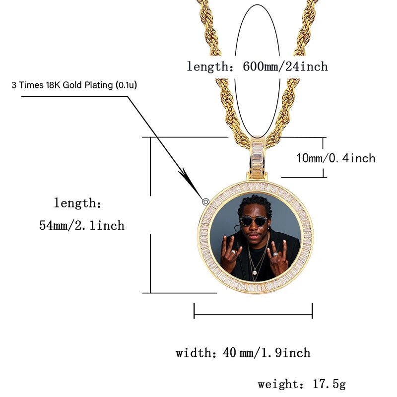 TOPGRILLZ Custom Made Photo Medallions Necklace & Pendant With 4mm Tennis Chain Gold Silver Cubic Zircon Men's Hip hop Jewelry