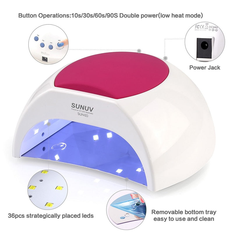 SUNUV SUN2C 48W Nail Lamp UV Lamp SUN2 Nail Dryer for UVLED Gel Nail Dryer Infrared Sensor with  Rose Silicone Pad Salon Use