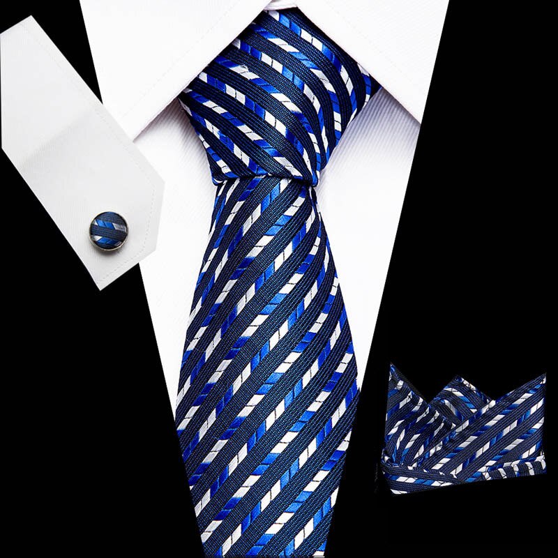 Free shipping Mens Ties  Luxury Paisley Blue Silk Tie with Hanky Tie Set Cufflinks Buisness jacquard Woven Neck Tie