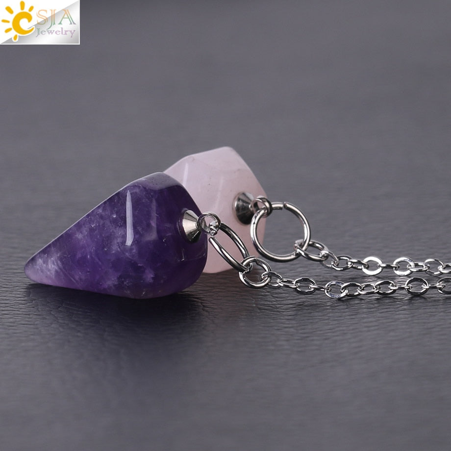 CSJA Reiki Healing Pendulums Radiesthesia Natural Stones Pendant Amulet Crystal Pendulum for Men Women Pendulos Small Size  F366