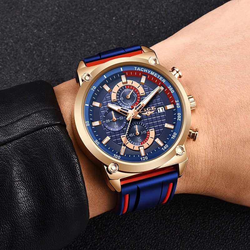 New Top Fashion Chronograph Quartz Men Watches LIGE Silicone Strap Date Wristwatch Clock Male Luminous Watch Relogio Masculino