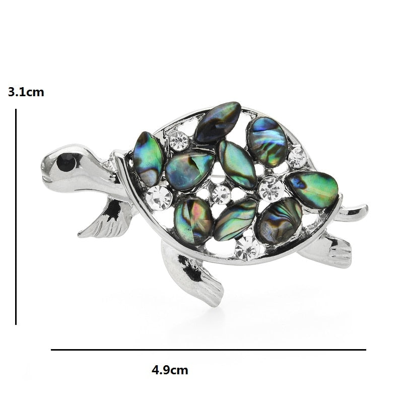 Wuli&amp;baby Alloy Abalone Shell Turtle Brooch Pins Natural Shell Animal Brooches Gift