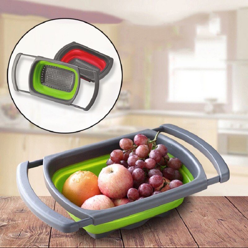 Foldable Drain Basket Fruit Vegetable Washing Basket Colander Collapsible Strainer Silicone Scalable Drainer With Handle Storage