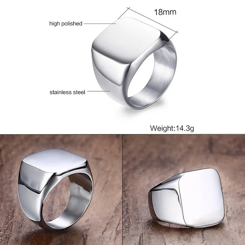 Vnox Retro Initials Signet Ring for Men 18mm Bulky Heavy Stamp Male Band Stainless Steel Letters Custom Jewelry Gift for Him
