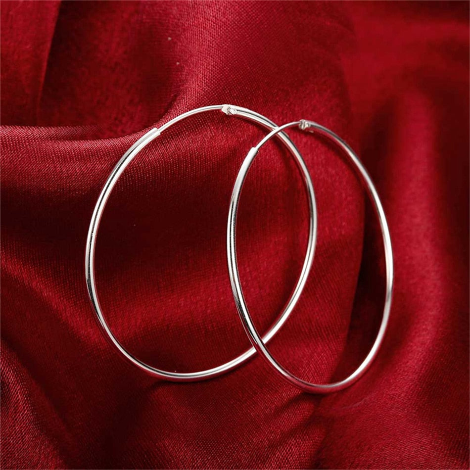 DOTEFFIL 925 Sterling Silver Round Circle 50mm Hoop Earrings For Woman Wedding Engagement Party Fashion Charm Jewelry