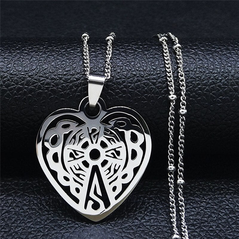 Fashion Heart Tree of Life Stainless Steel Statement Necklace for Women Silver Color Necklaces Jewelry collares  N4205S01