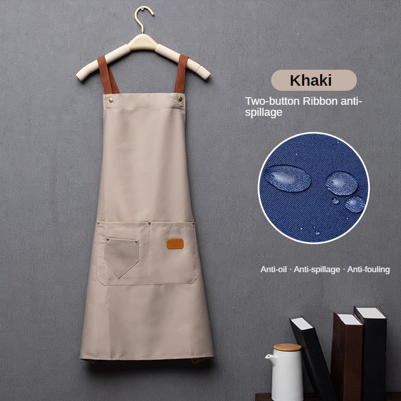 Customized personality logo signature men&#39;s and women&#39;s kitchen aprons home chef baking clothes with pockets adult bib waist bag