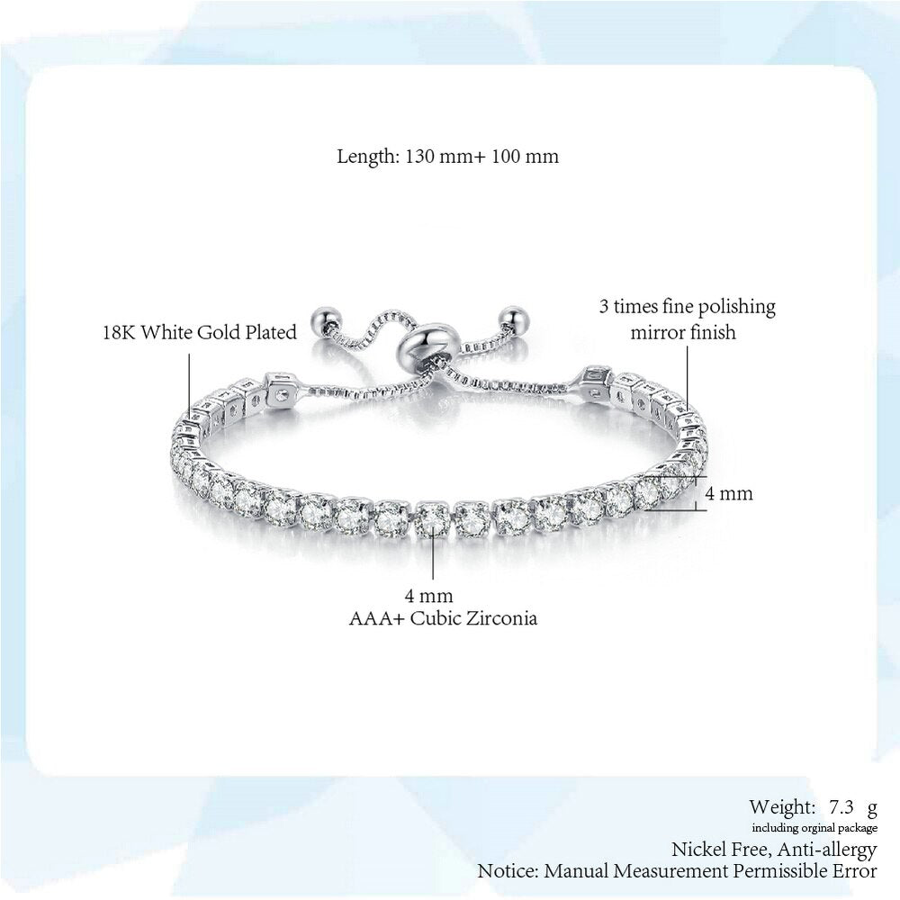 Tennis Bracelets For Women Shining White Gold Color Single-layer Zircon Adjustable Slider Buckle Charm Bracelet Fashion Jewelry