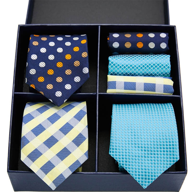 Gift box packing Silk Ties For Men Novelty Hanky  Set 3 Styles  Men's Tie Formal Red Cravat for Wedding Business Necktie