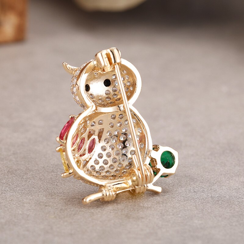 Blucome Luxury Colorful Cubic Zircon Owl Bird Brooches Corsage Gold Color Copper Women Weddings Banquet Brooch Lapel Pins Gifts