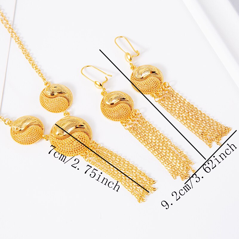 Bridal Jewelry Sets for Women Arabic/Dubai/Ethiopian/African Earrings Gold Color cooper Summer Necklace