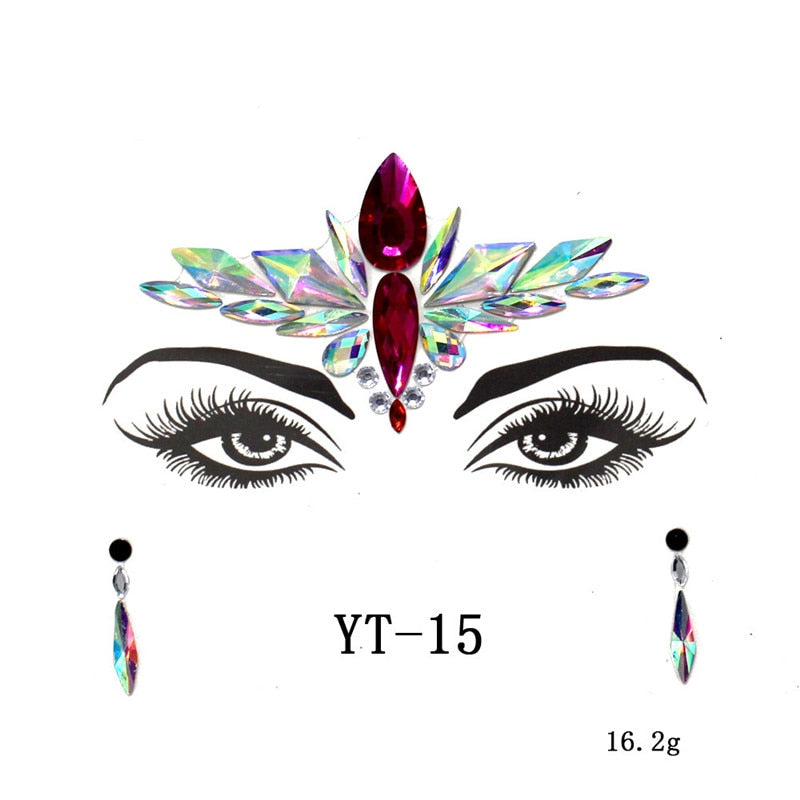 Hot Sale Music Festival 3D Crystal Sticker Bohemia Style Face Fashion Accessory Forehead Stage Decor Temporary Tattoo Sticker