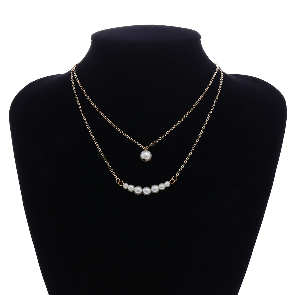 SHIXIN Layered Short Pearl Choker Necklace for Women White Beads Necklace Wedding Jewelry on Neck Lady Pearl Choker Collar Gifts